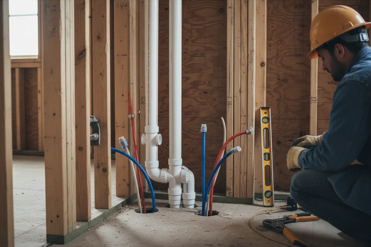 Drain and supply rough-in during Leak Detection in Whitleyville